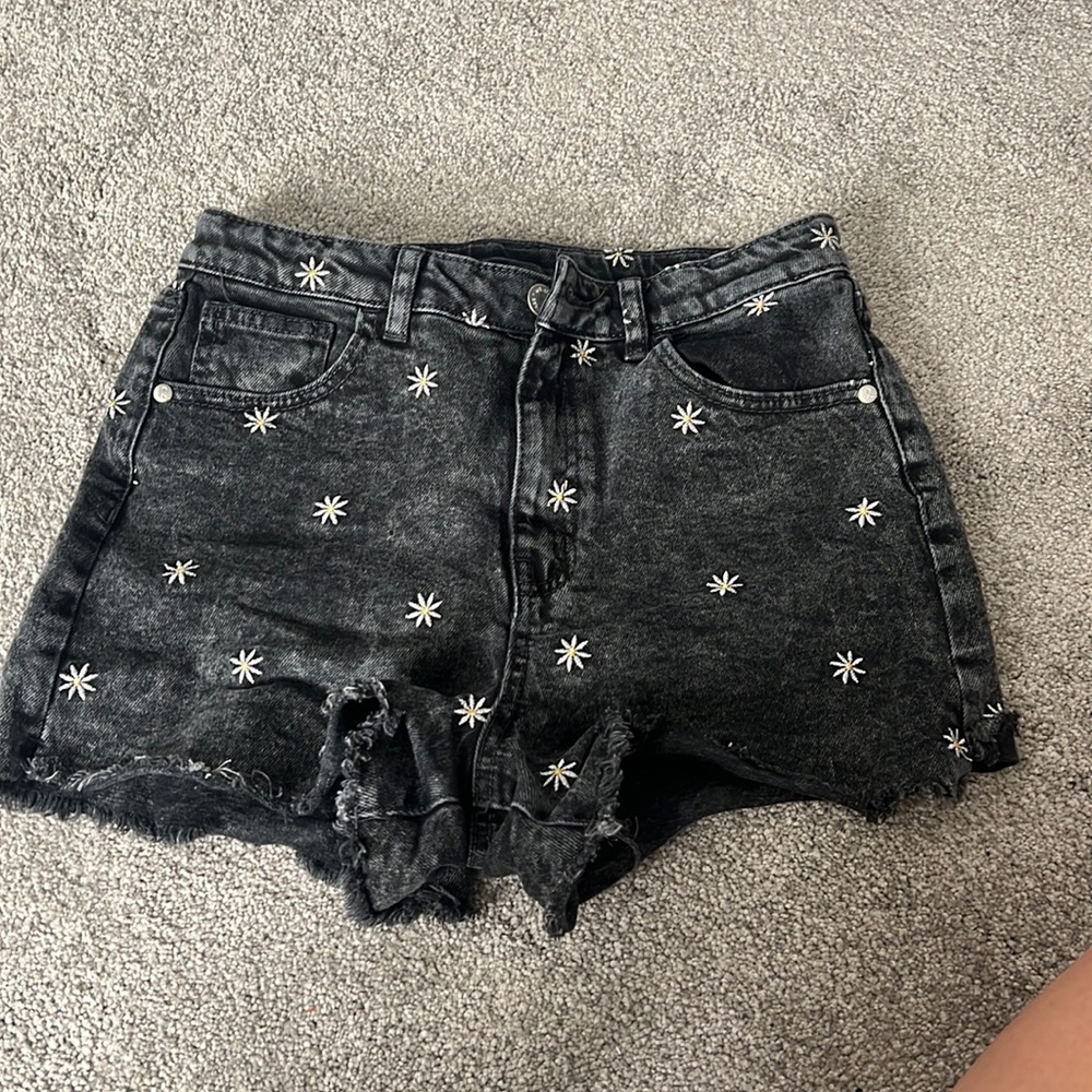 Black and Yellow Sunflower Jean shorts